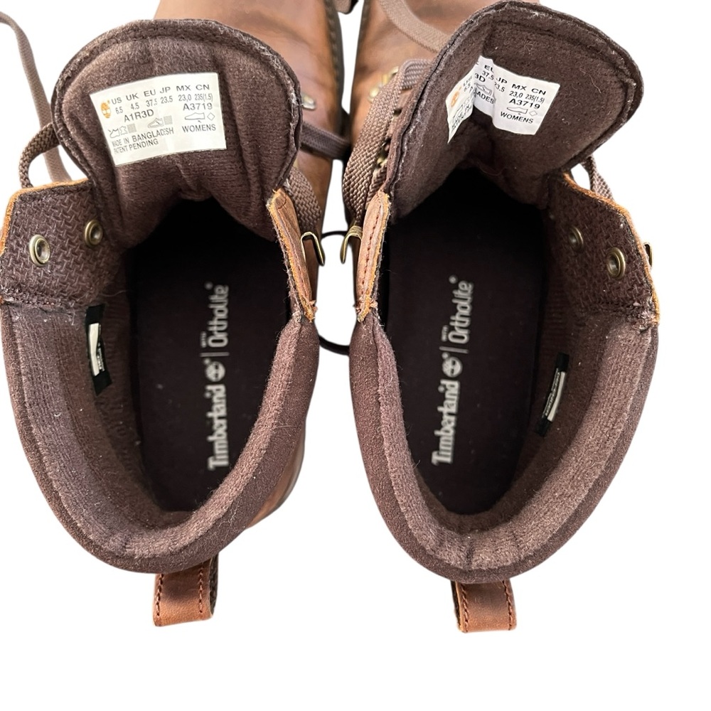 Timberland Ellendale Brown Leather Mid Hiker Boots Lug Sole Womens 6.5 - Picture 10 of 11